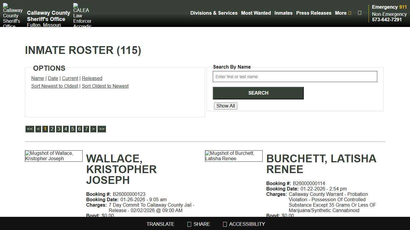 Inmate Roster - Current Inmates Booking Date Descending - Callaway County Sheriff's Office, Missouri
