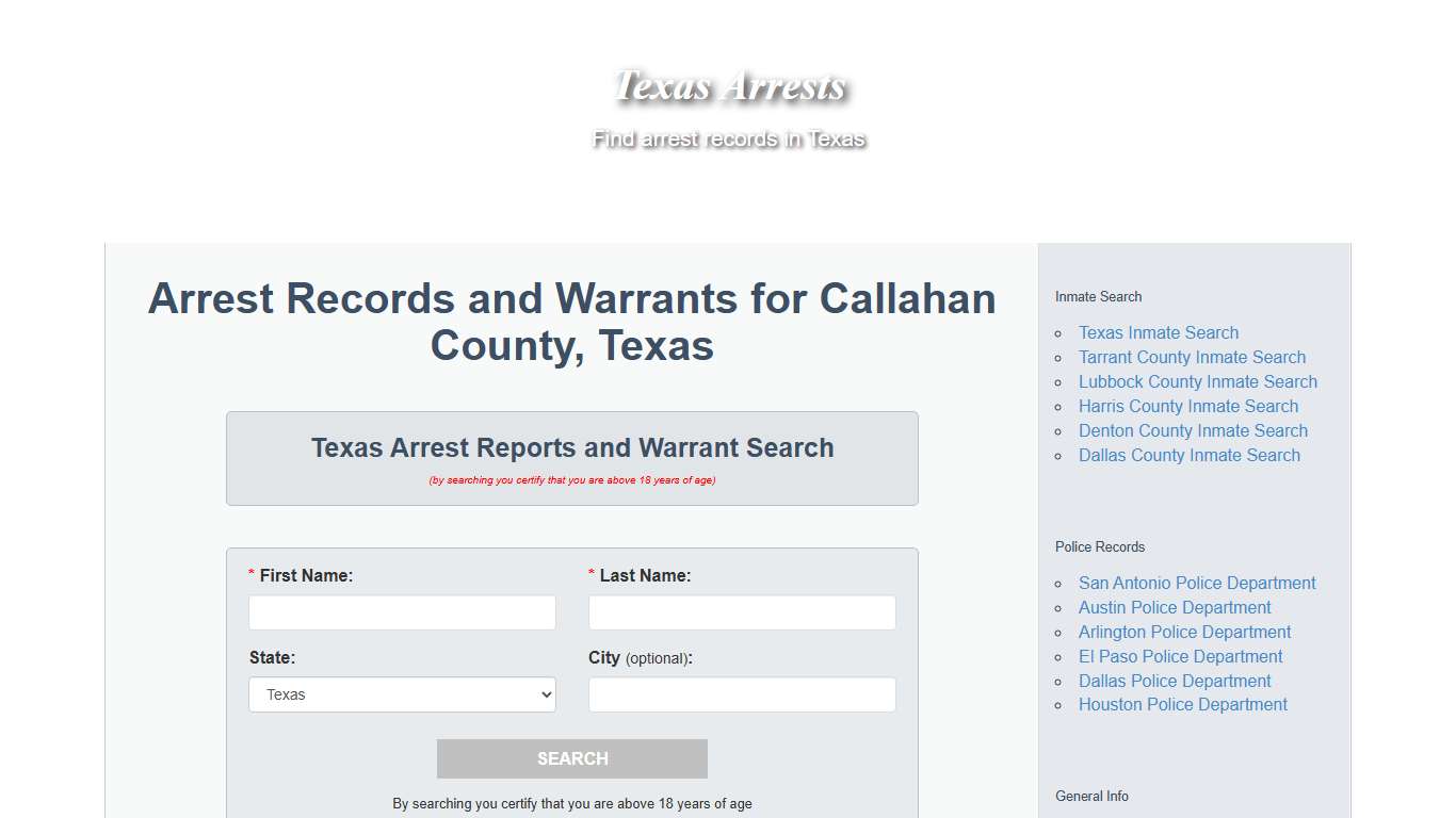 Arrest Records and Warrants for Callahan County, Texas - Texas Arrests